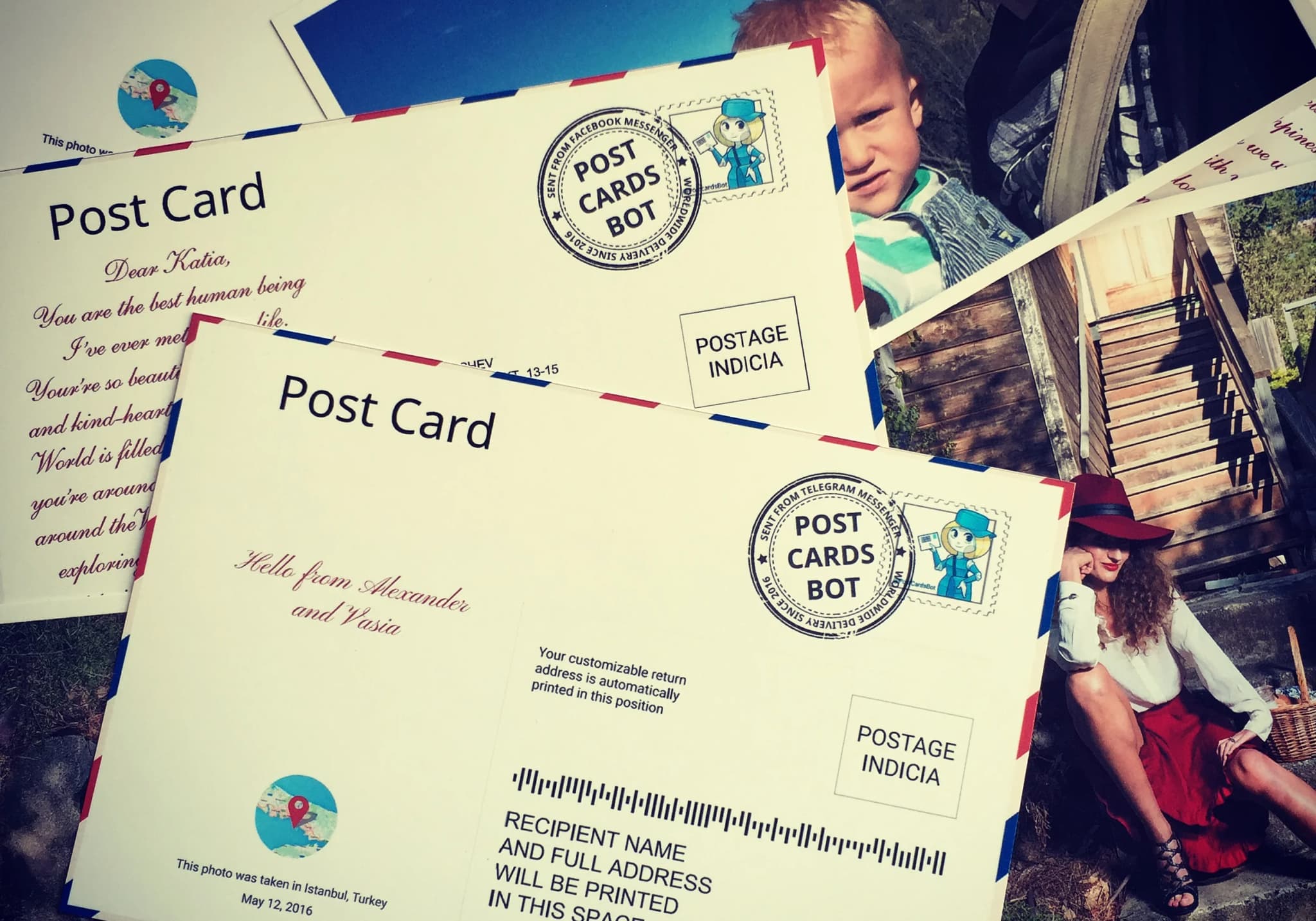 Real printed postcards from Postcard.bot